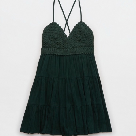 NWT AE Aerie Boho Crochet Tiered Green Dress XS - Picture 2 of 12